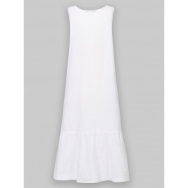 Casual Solid Color Ruffled Hem O-neck Pleated Long Maxi Tiered Dress