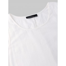 Casual Solid Color Ruffled Hem O-neck Pleated Long Maxi Tiered Dress