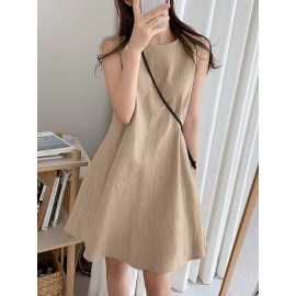 Solid Sleeveless A-Line Casual Cotton Midi Dress