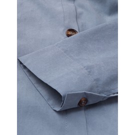 Solid Color Button Curved Hem Casual Muslim Dress for Women