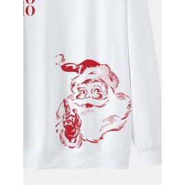 Mens Christmas Santa Claus Letter Print Crew Neck Pullover Sweatshirts Winter