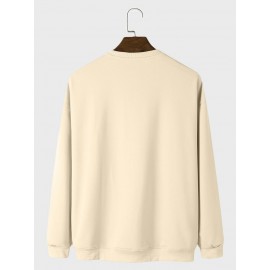 Mens Japanese Cartoon Panda Cat Print Crew Neck Pullover Sweatshirts