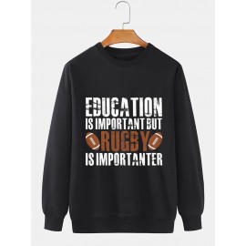 Mens Rugby Slogan Print Crew Neck Casual Pullover Sweatshirts