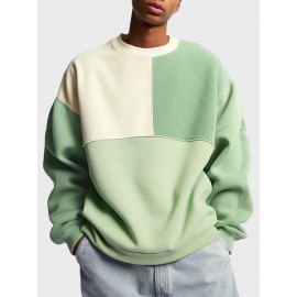 Mens Color Block Patchwork Crew Neck Loose Pullover Sweatshirts