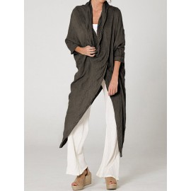 Vintage Long Sleeve Pile Collar Asymmetrical Long Blouse