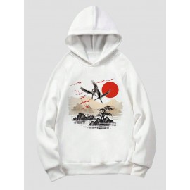 Mens Chinese Style Crane Landscape Print Long Sleeve Hoodies Winter