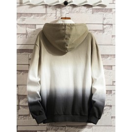 Mens Chinese Character Ombre Print Loose Drawstring Hoodies Winter