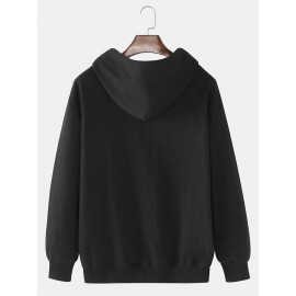 Mens Smile Letter Chest Print Kangaroo Pocket Drawstring Hoodies Winter