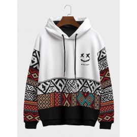 Mens Smile Ethnic Geometric Print Patchwork Long Sleeve Hoodies Winter