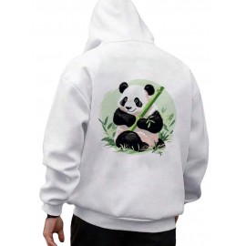 Mens Panda Bamboo Back Print Long Sleeve Loose Hoodies Winter